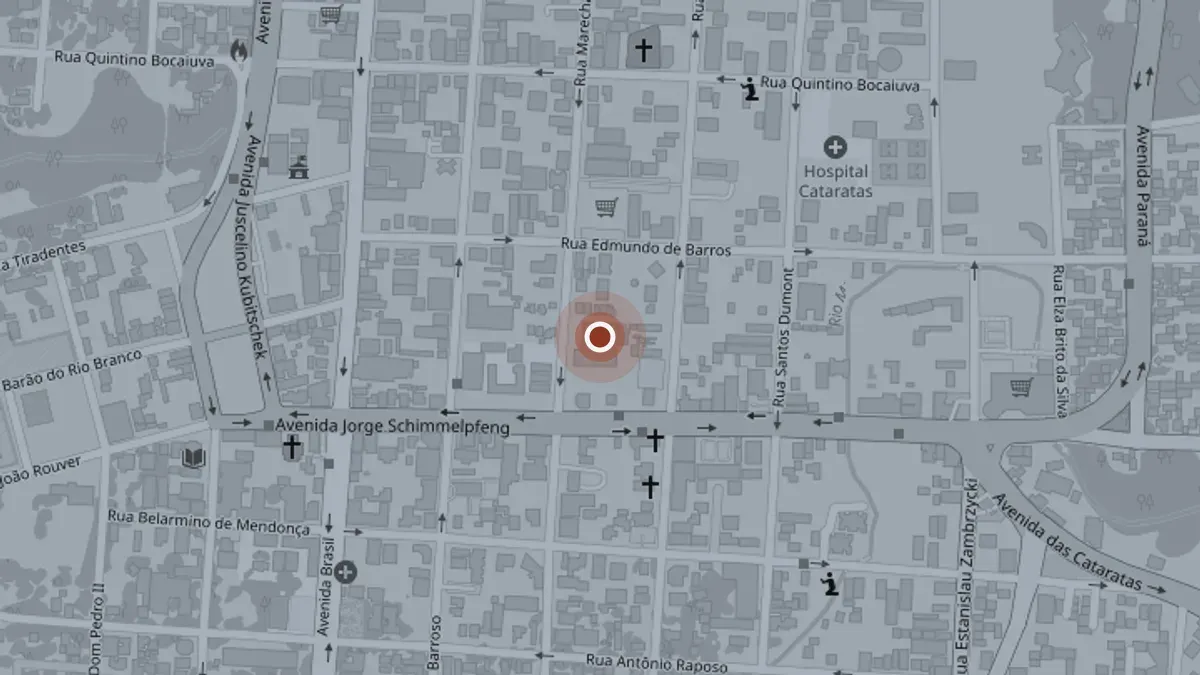 Mapa do Centro de Foz do Iguaçu com o consultório marcado na Rua Marechal Floriano Peixoto, 960
